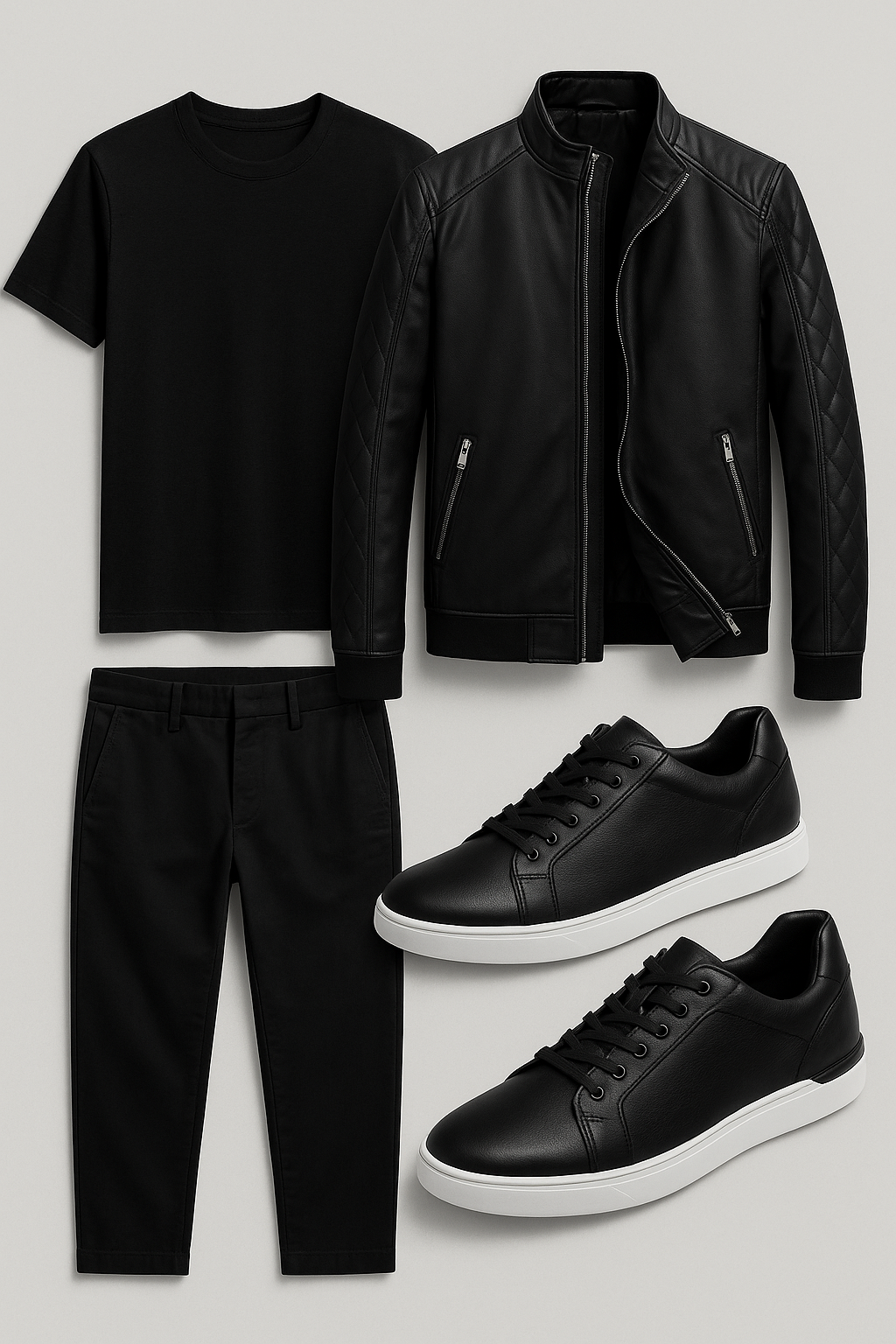 All-Black Outfit with Left and Right Shoes